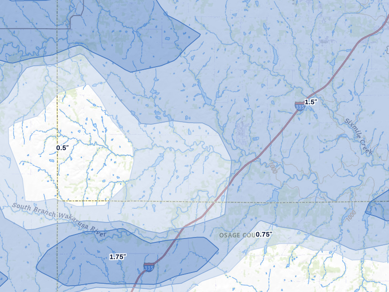 NEXRAD radar-signature map of the hail over Auburn, KS
