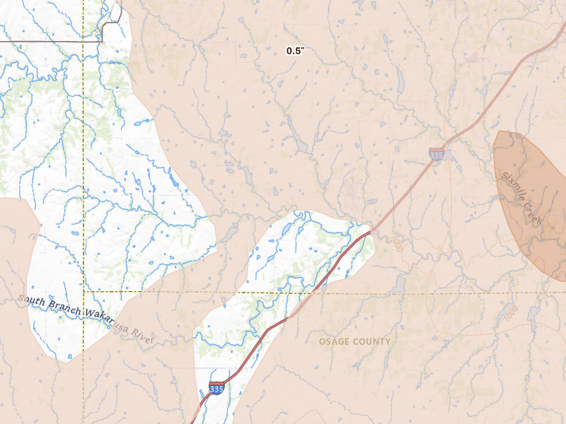 Radar-estimated hail-size map of the storm over Auburn, KS on Jun 8, 2026
