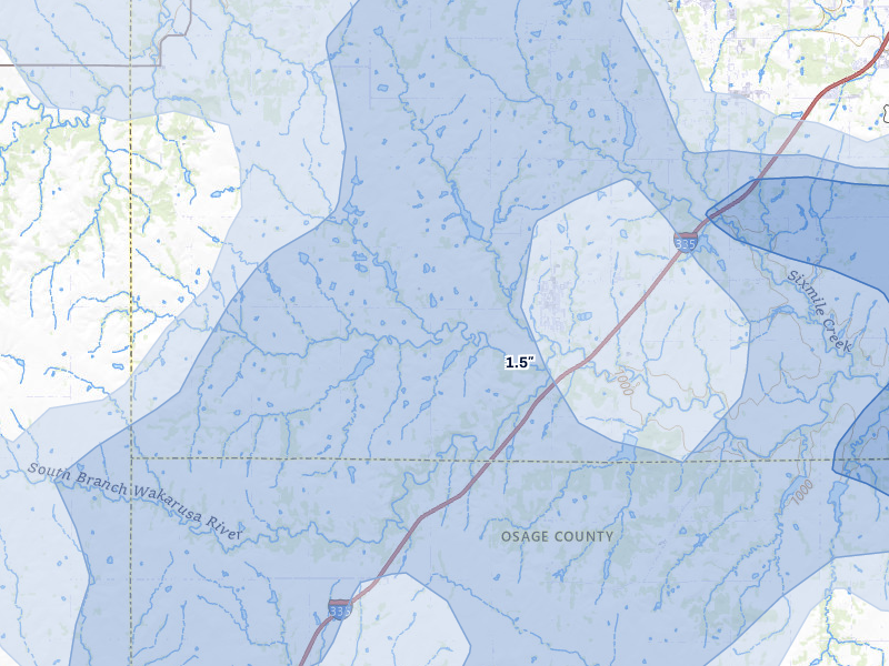 NEXRAD radar-signature map of the hail storm over Auburn, KS on Jun 8, 2026