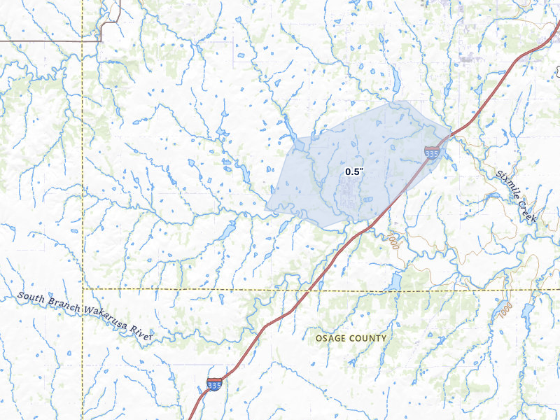 NEXRAD radar-signature map of the hail storm over Auburn, KS on Jul 3, 2026