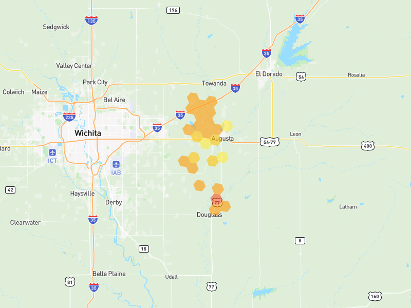 Hail map of Augusta, KS on Jun 26, 2026, hail up to 1.5"