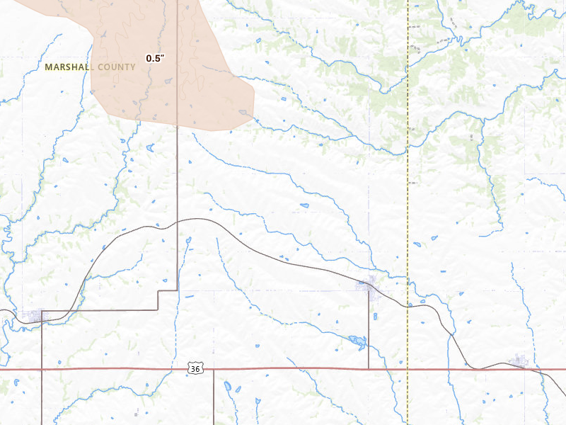 Radar-estimated hail-size map of the storm over Axtell, KS on Jul 3, 2026