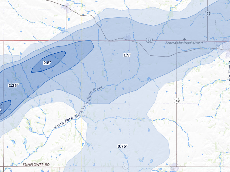 NEXRAD radar-signature map of the hail over Baileyville, KS
