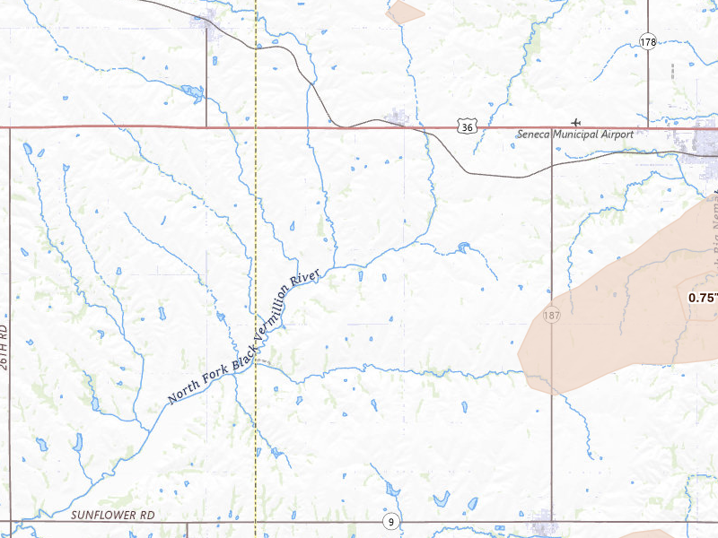 Radar-estimated hail-size map of the storm over Baileyville, KS on Jun 4, 2026