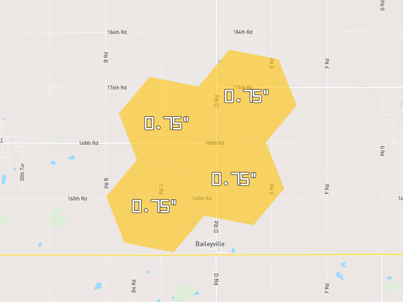 Hail map of Baileyville, KS on Jun 4, 2026, hail up to 0.75"