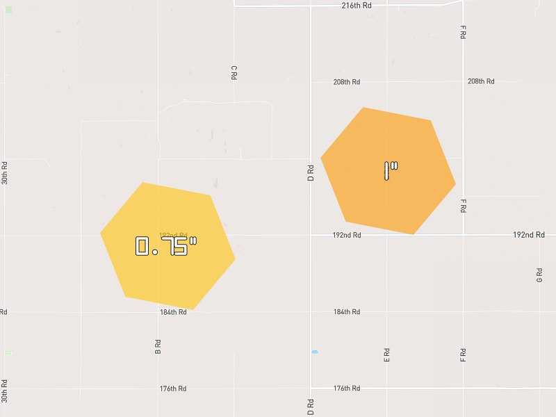 Hail map of Baileyville, KS on Jun 5, 2026, hail up to 1"