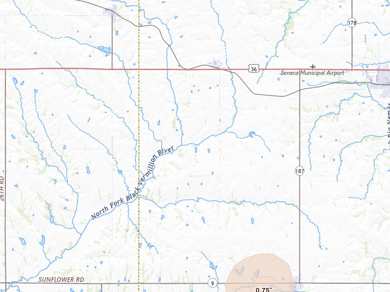 Radar-estimated hail-size map of the storm over Baileyville, KS on Jul 3, 2026