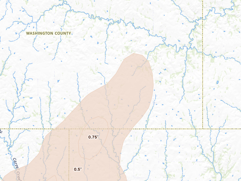 Radar-estimated hail-size map of the storm over Barnes, KS on Jun 4, 2026