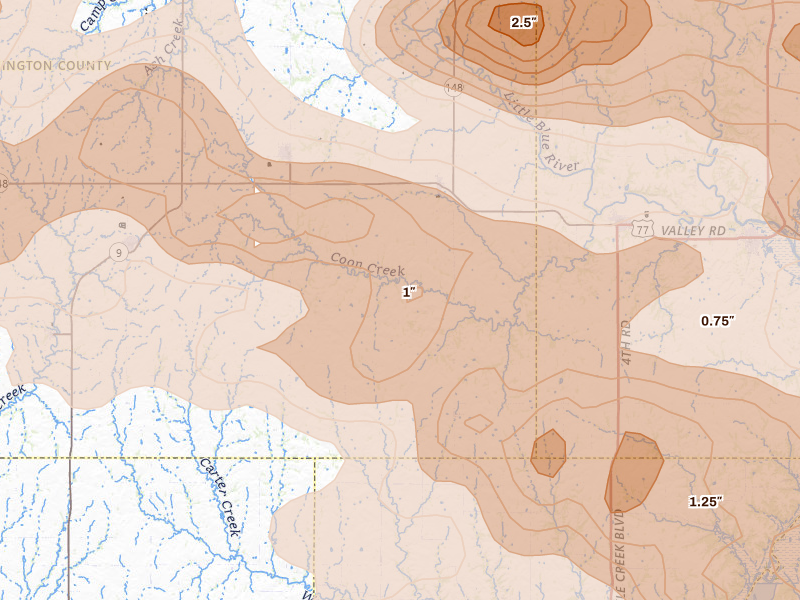Radar-estimated hail-size map of the storm over Barnes, KS