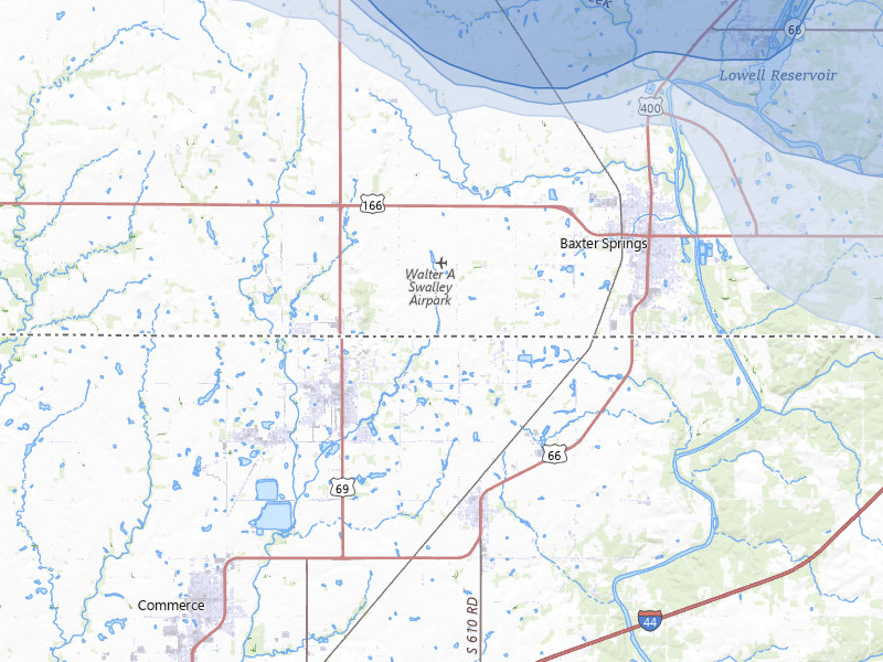 NEXRAD radar-signature map of the hail over Baxter Springs, KS