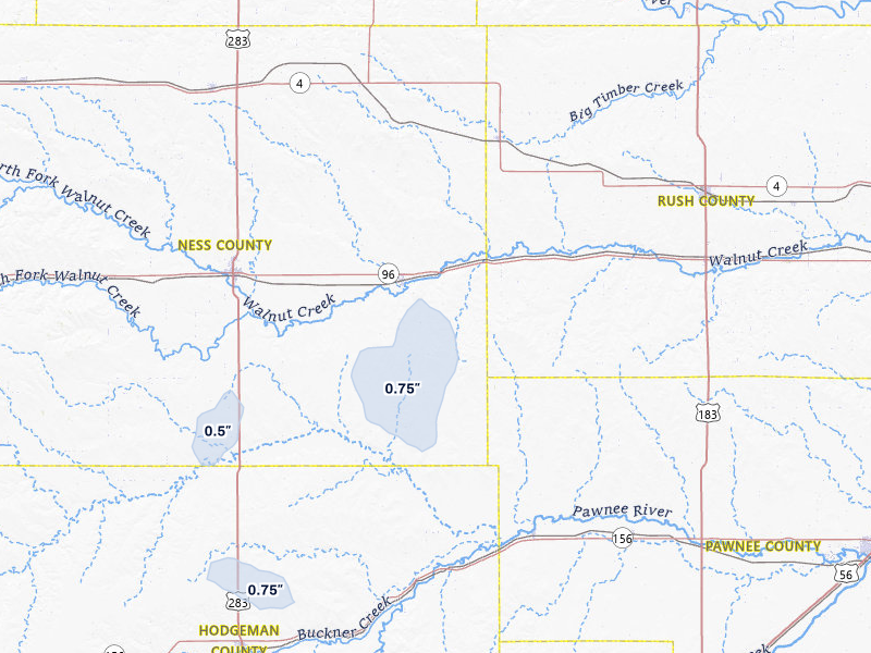 NEXRAD radar-signature map of the hail storm over Bazine, KS on Apr 8, 2026