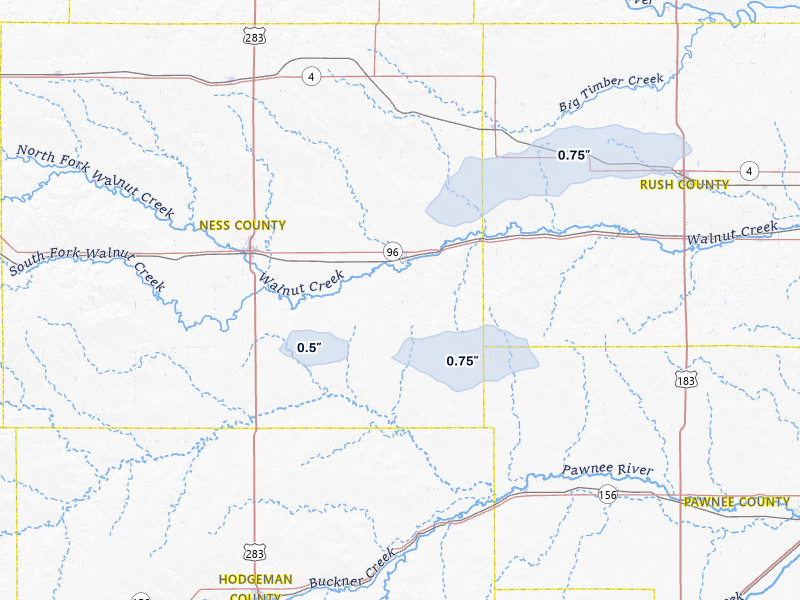NEXRAD radar-signature map of the hail over Bazine, KS