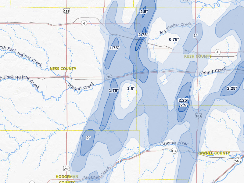 NEXRAD radar-signature map of the hail storm over Bazine, KS on May 30, 2026