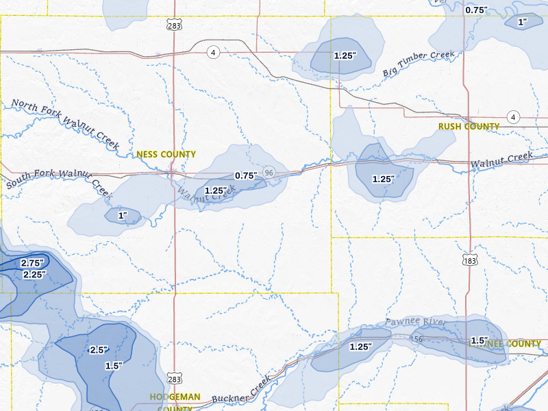NEXRAD radar-signature map of the hail storm over Bazine, KS on Jun 1, 2026