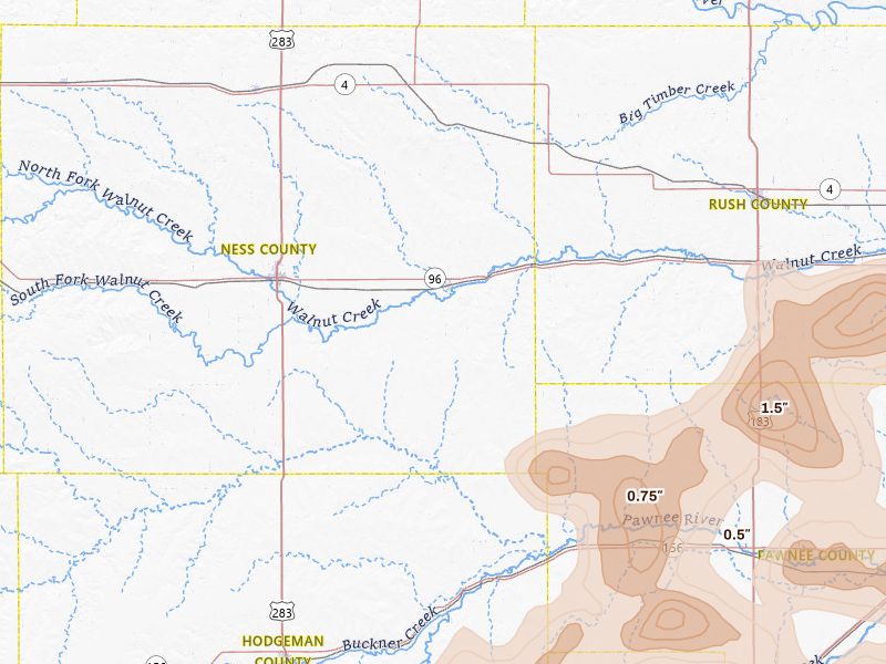 Radar-estimated hail-size map of the storm over Bazine, KS