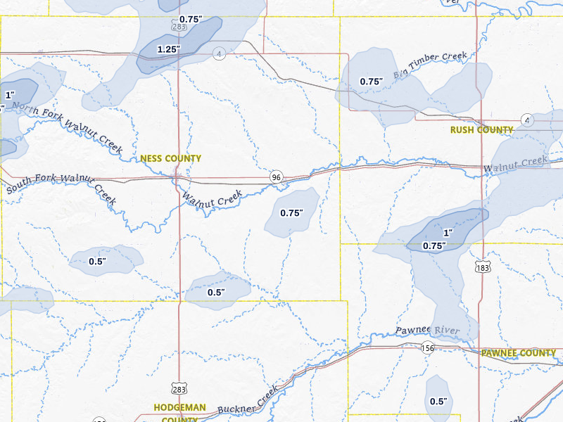 NEXRAD radar-signature map of the hail storm over Bazine, KS on Jul 3, 2026