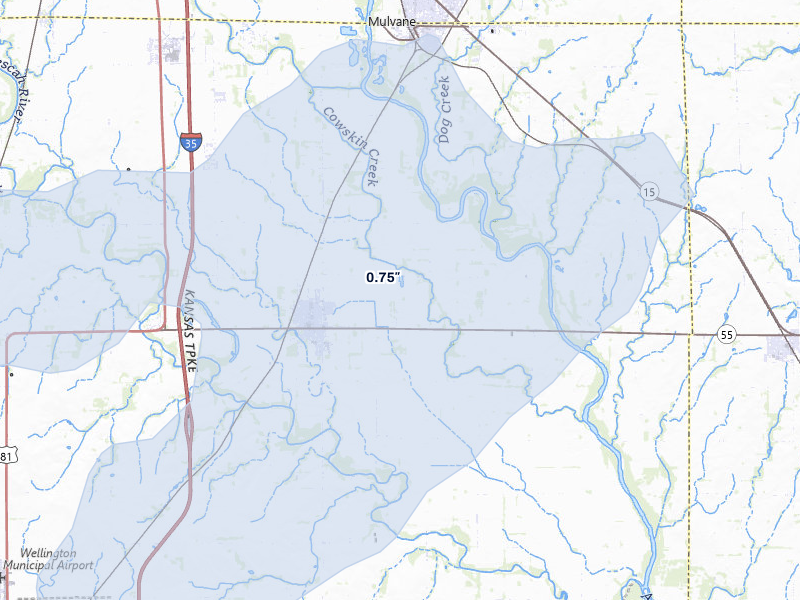 NEXRAD radar-signature map of the hail storm over Belle Plaine, KS on Mar 3, 2026