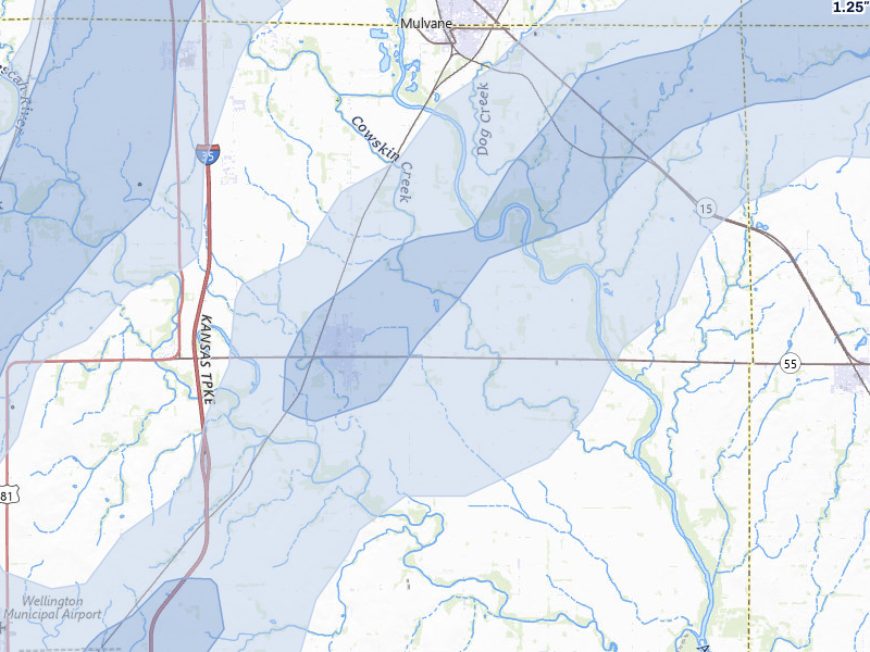 NEXRAD radar-signature map of the hail storm over Belle Plaine, KS on Mar 5, 2026