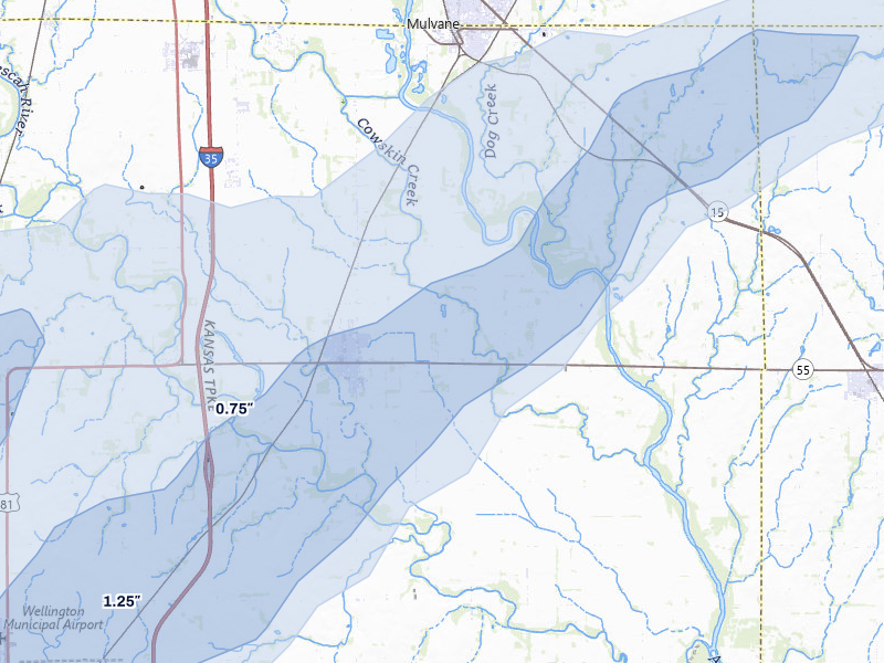 NEXRAD radar-signature map of the hail over Belle Plaine, KS