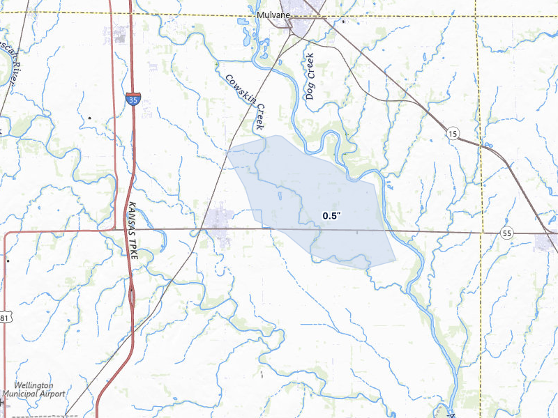 NEXRAD radar-signature map of the hail over Belle Plaine, KS