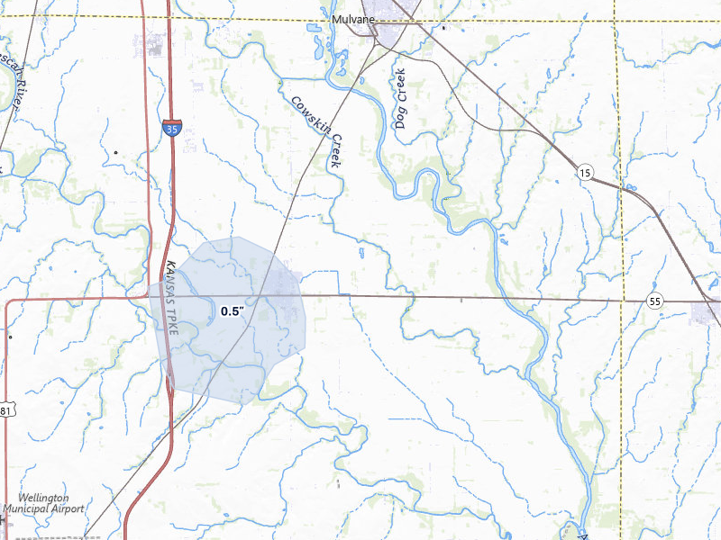 NEXRAD radar-signature map of the hail storm over Belle Plaine, KS on May 31, 2026