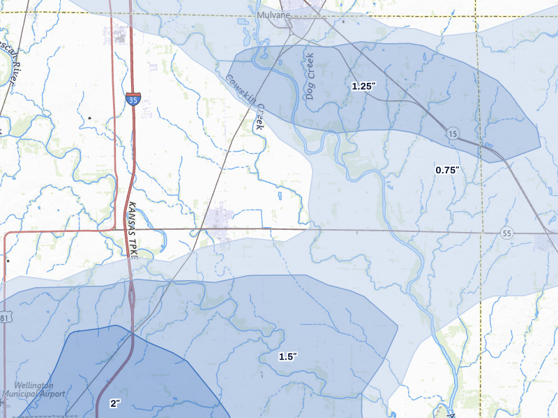 NEXRAD radar-signature map of the hail over Belle Plaine, KS