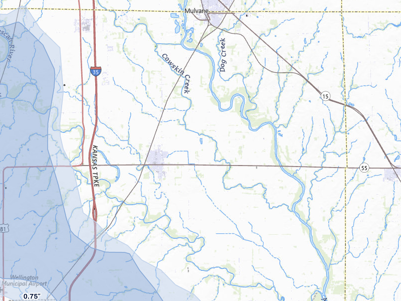 NEXRAD radar-signature map of the hail storm over Belle Plaine, KS on Jul 11, 2026