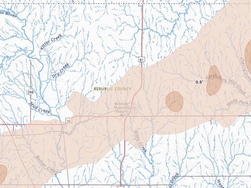 Radar-estimated hail-size map of the storm over Belleville, KS