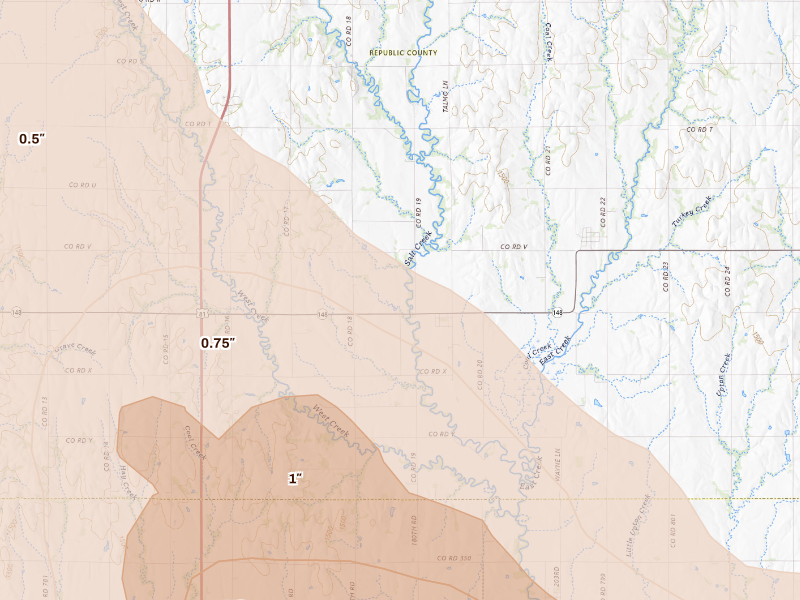 Radar-estimated hail-size map of the storm over Belleville, KS