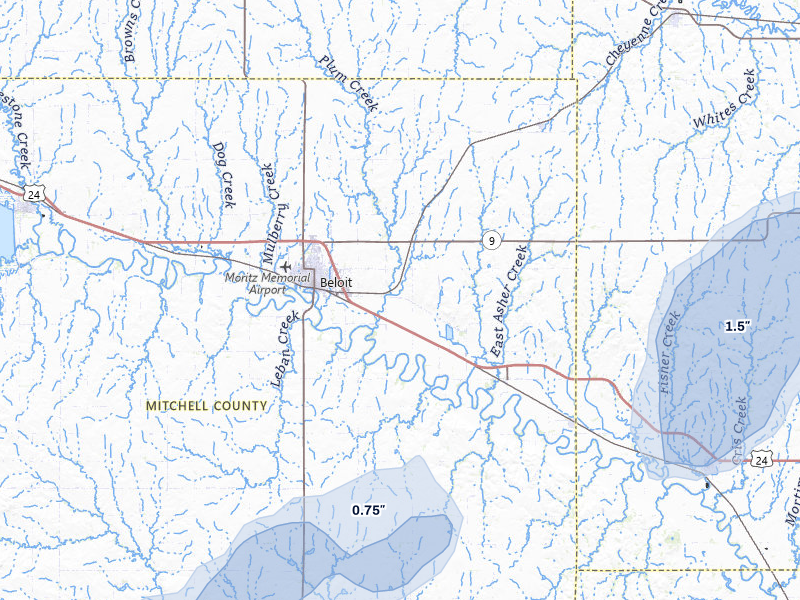 NEXRAD radar-signature map of the hail storm over Beloit, KS on May 29, 2026