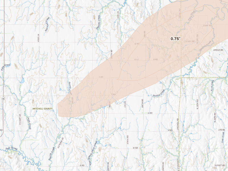 Radar-estimated hail-size map of the storm over Beloit, KS