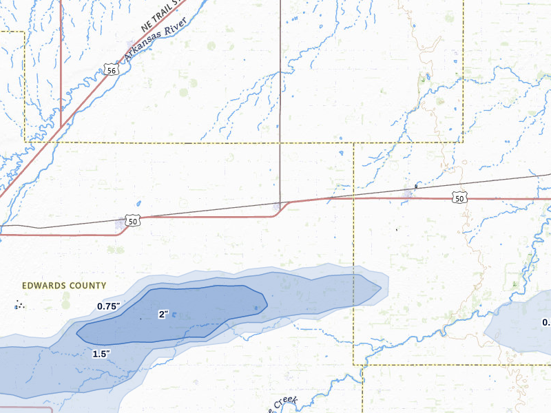 NEXRAD radar-signature map of the hail storm over Belpre, KS on Apr 9, 2026