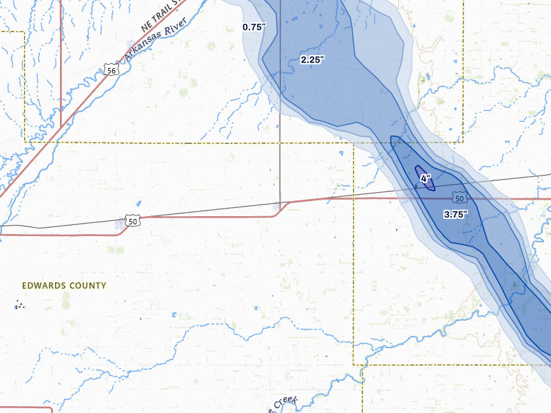 NEXRAD radar-signature map of the hail over Belpre, KS