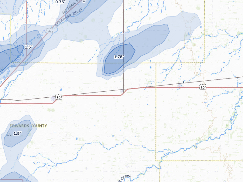NEXRAD radar-signature map of the hail storm over Belpre, KS on Jul 9, 2026