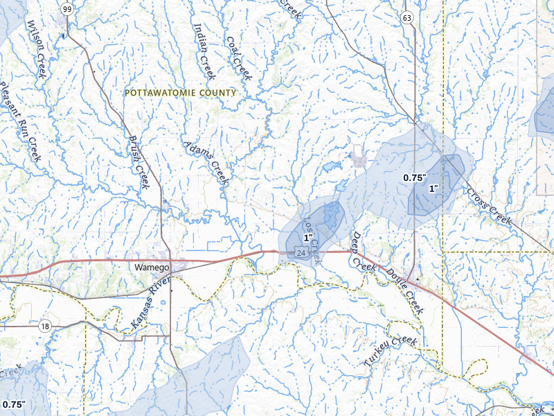 NEXRAD radar-signature map of the hail storm over Belvue, KS on Mar 6, 2026