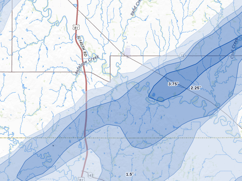 NEXRAD radar-signature map of the hail storm over Bennington, KS on May 18, 2026