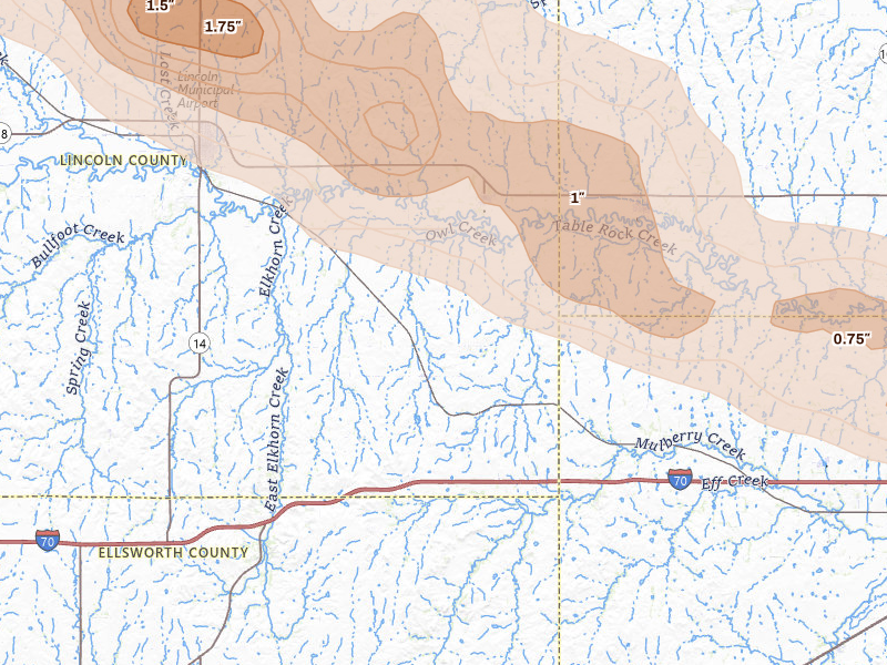 Radar-estimated hail-size map of the storm over Beverly, KS on Apr 9, 2026