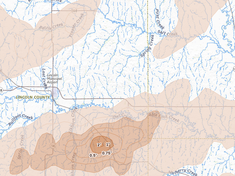 Radar-estimated hail-size map of the storm over Beverly, KS on Apr 26, 2026