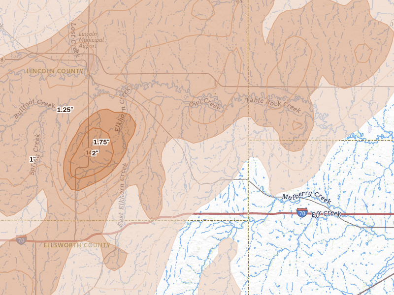 Radar-estimated hail-size map of the storm over Beverly, KS on May 17, 2026