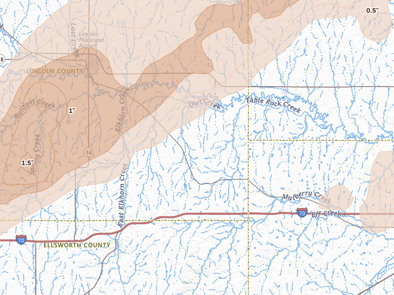 Radar-estimated hail-size map of the storm over Beverly, KS on May 18, 2026