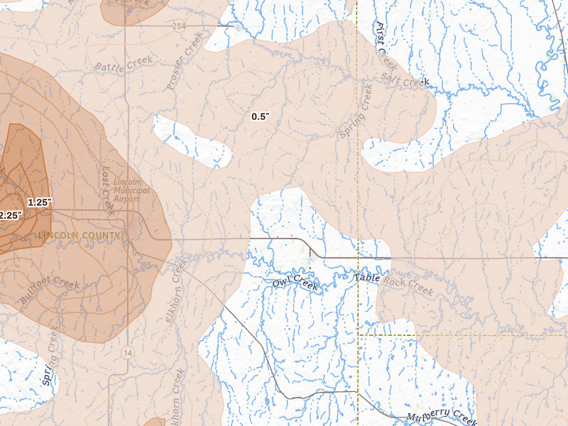 Radar-estimated hail-size map of the storm over Beverly, KS on Jun 8, 2026