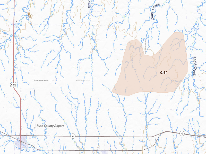 Radar-estimated hail-size map of the storm over Bison, KS on Apr 26, 2026