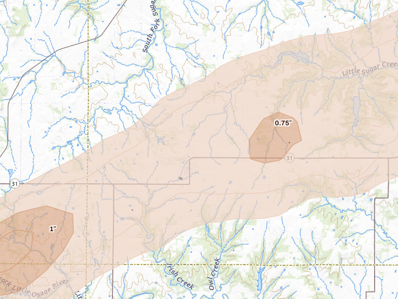 Radar-estimated hail-size map of the storm over Blue Mound, KS