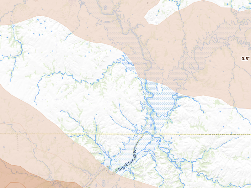 Radar-estimated hail-size map of the storm over Blue Rapids, KS on Apr 9, 2026