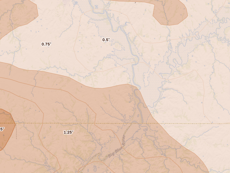 Radar-estimated hail-size map of the storm over Blue Rapids, KS