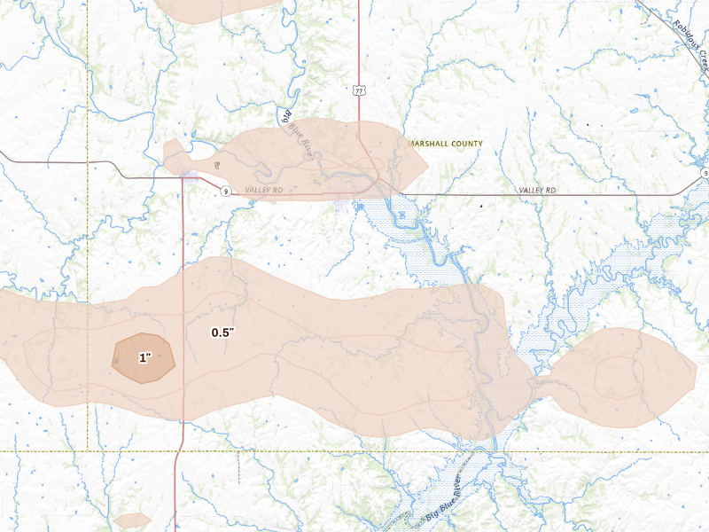 Radar-estimated hail-size map of the storm over Blue Rapids, KS