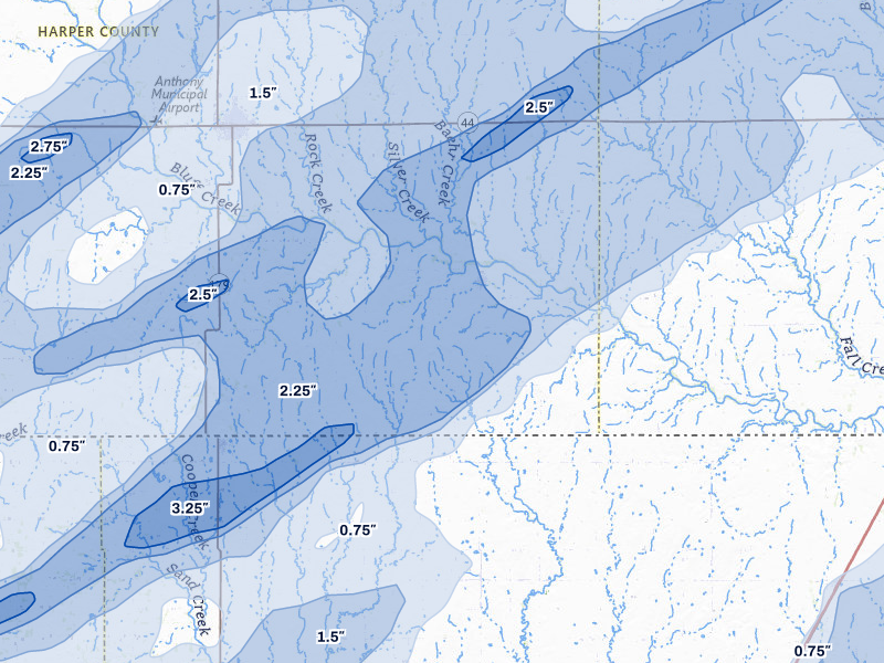 NEXRAD radar-signature map of the hail over Bluff City, KS
