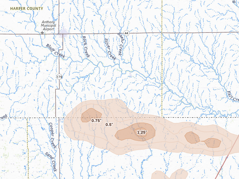 Radar-estimated hail-size map of the storm over Bluff City, KS on Jun 17, 2026