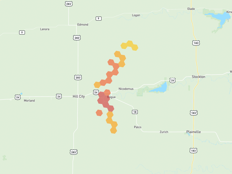 Hail map of Bogue, KS on Jun 3, 2026, hail up to 2.5"