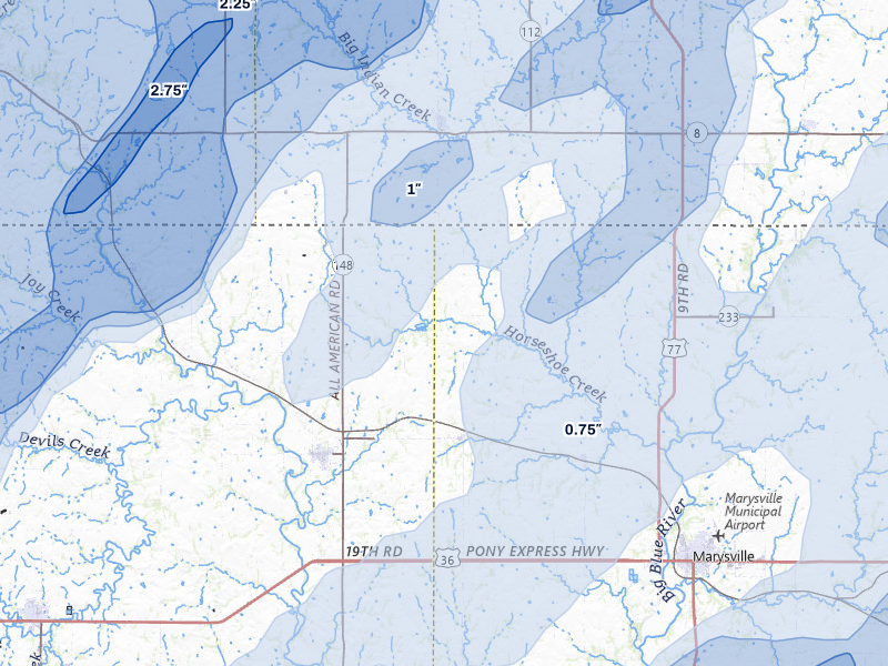 NEXRAD radar-signature map of the hail storm over Bremen, KS on May 18, 2026